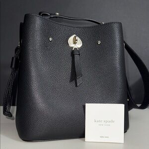 NEW Kate Spade MARTI small Black Pebbled Leather bucket crossbody Shoulder Bag